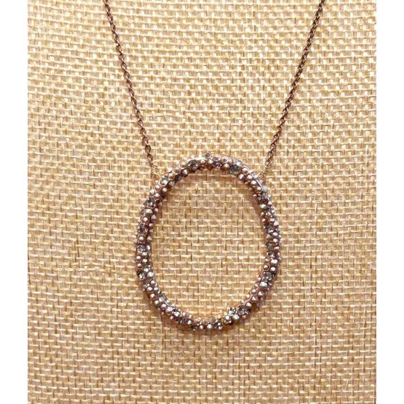 Vintage Alexis Bittar Rose Gold Crystal Encrusted Oval Pendant Necklace - Picture 3 of 5